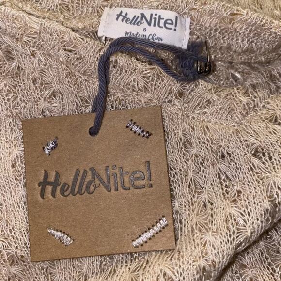 HelloNite natural chunky knit semi sheer oversized boxy split back top. size S - Picture 8 of 10